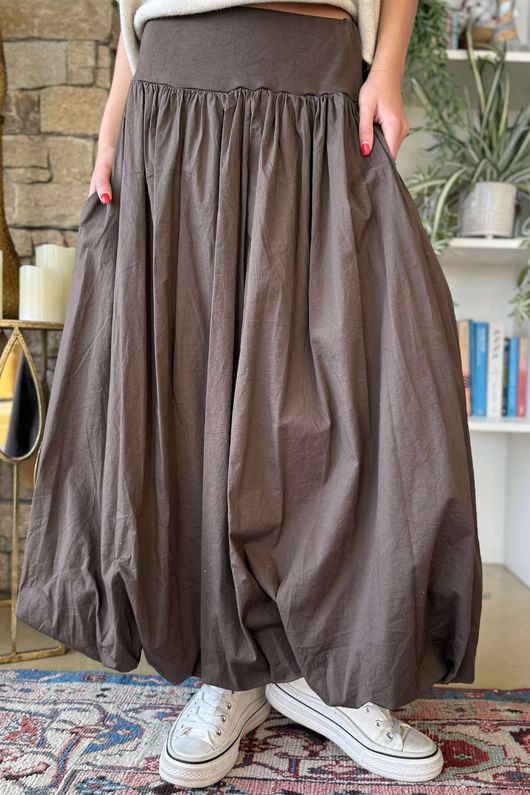 Paloma Bubble Hem Midi Skirt Choc Chip